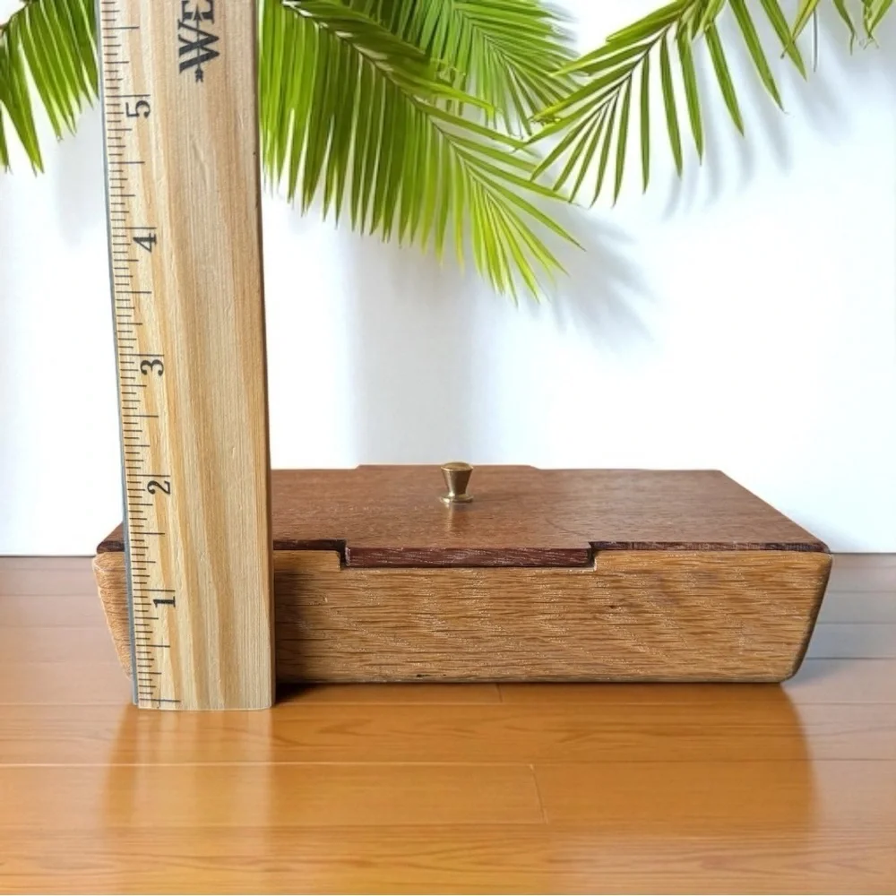 Handcrafted Wooden Trinket Box with Brass Knob – Artist Marked